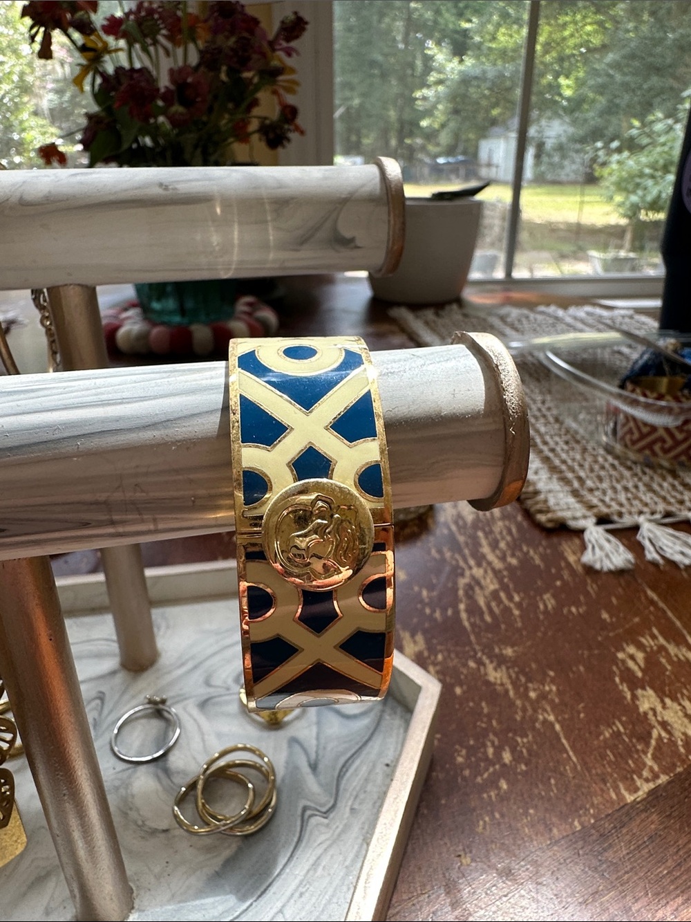 Spartina 449 Navy and Cream Gold-Tone Enamel Cuff with Medallion